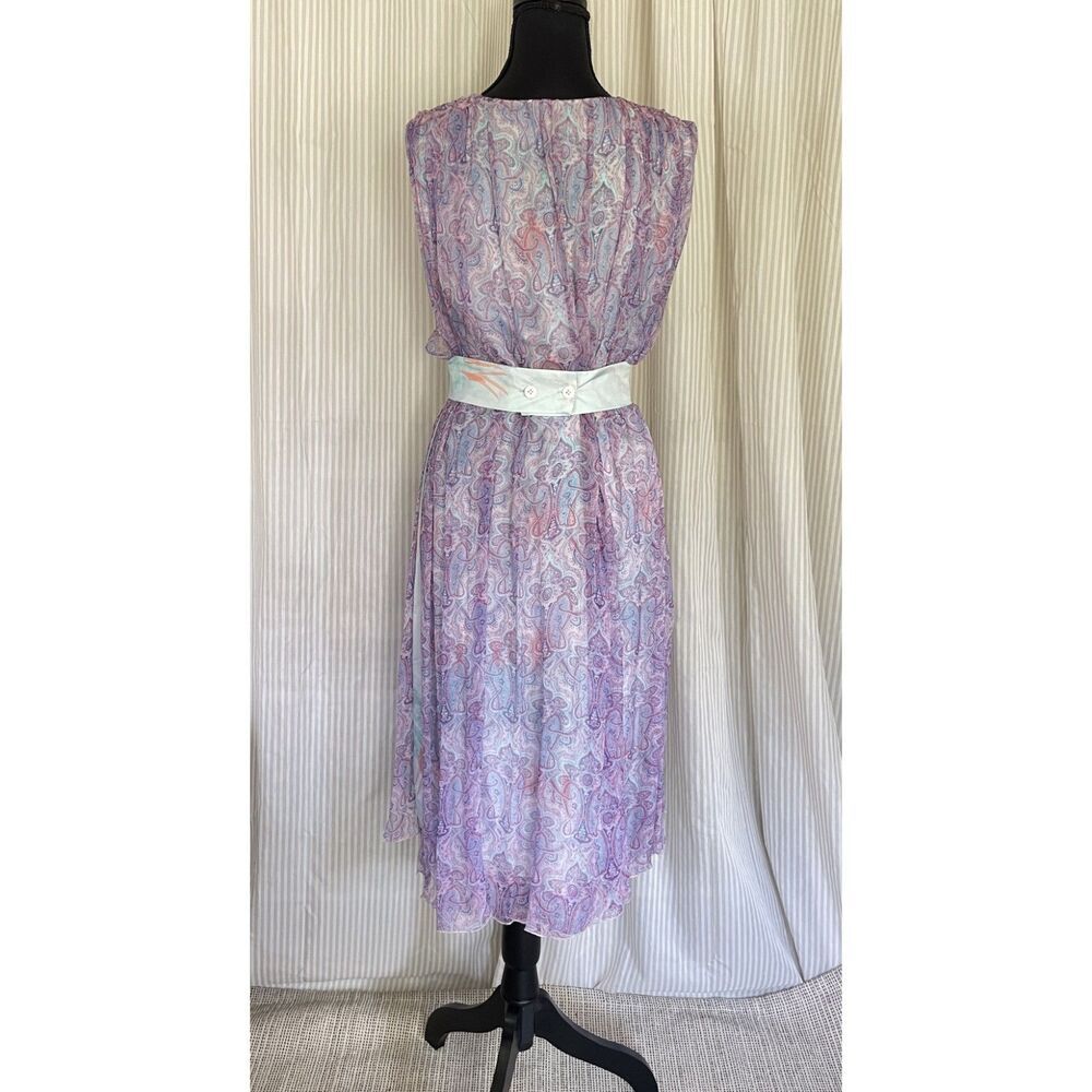J. Peterman Women Silk Dress 8 Lavender Paisley Sleeveless Midi Empire Waist - Picture 4 of 8